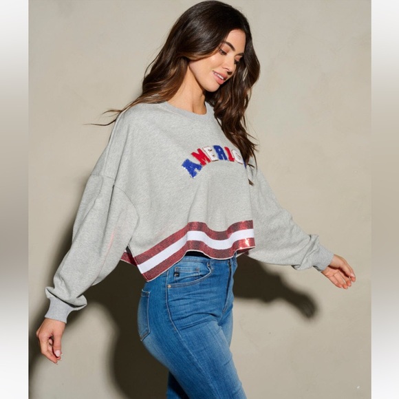 Patriotic grey sequins sweatshirt - Picture 3 of 5